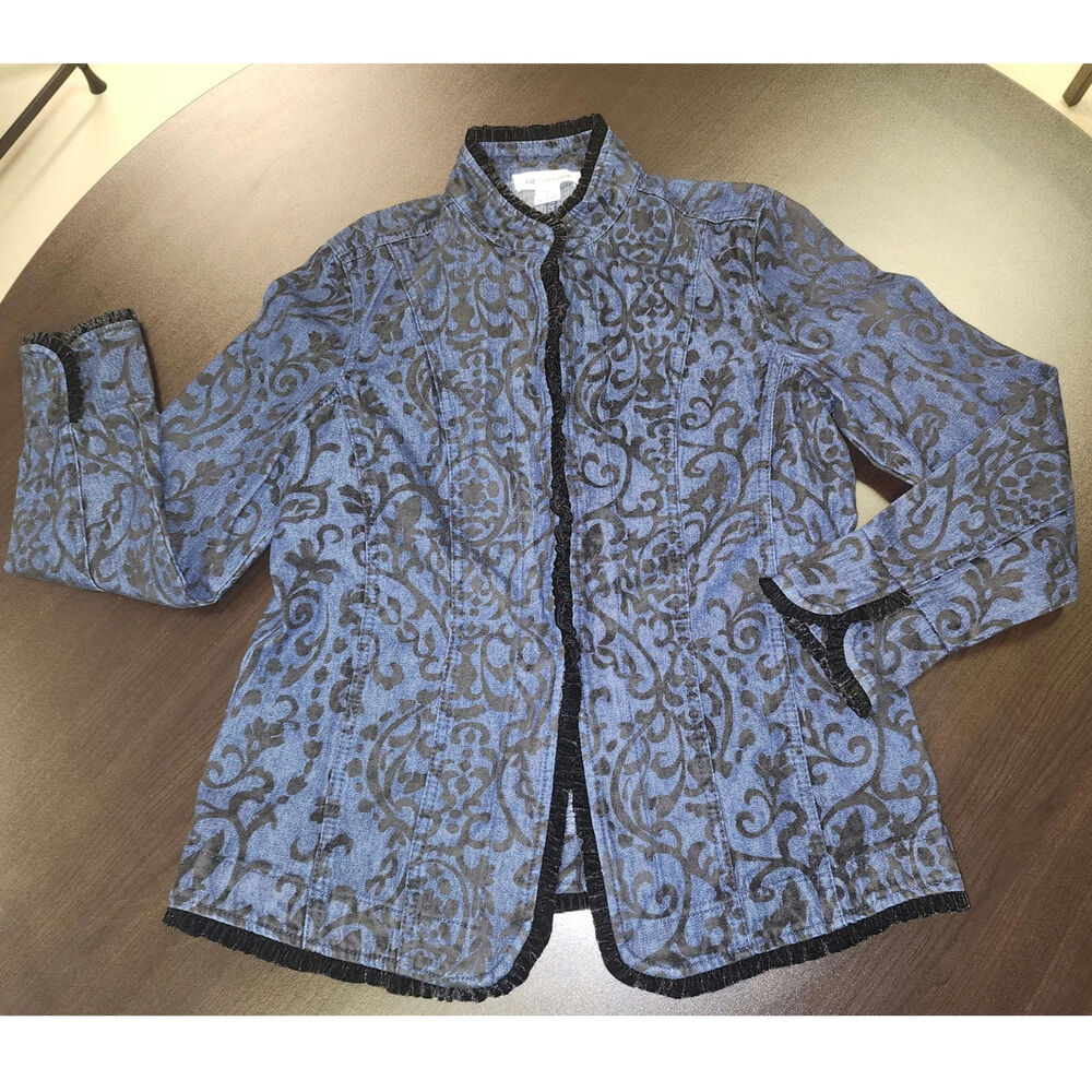 Jacquard Embossed Black Velvet Liz Claiborne Denim S Jacket Witchy Whimsygoth